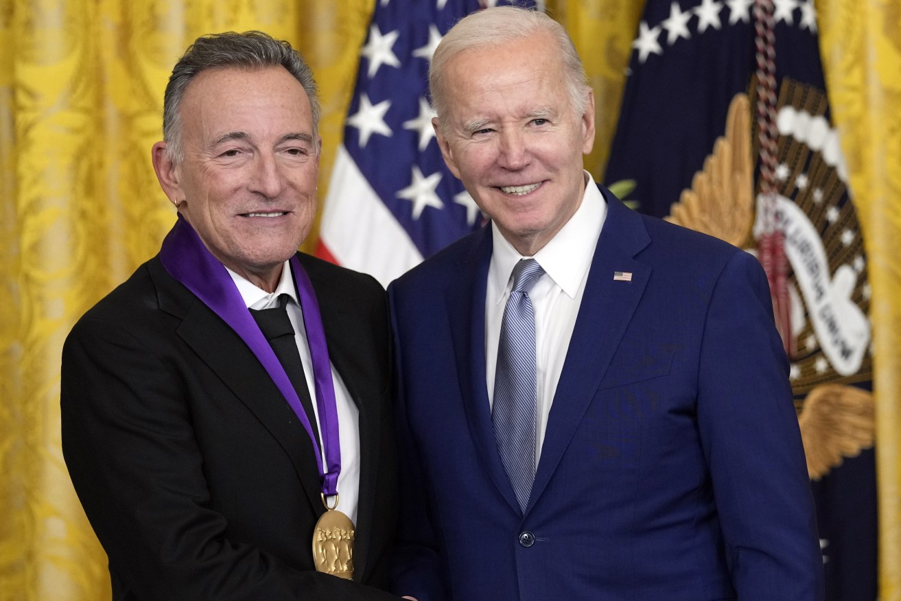President Joe Biden presents the 2021 National Medal of the Arts to Bruce Springsteen at White House in Washington, Tuesday, March 21, 2023. (AP Photo/Susan Walsh)