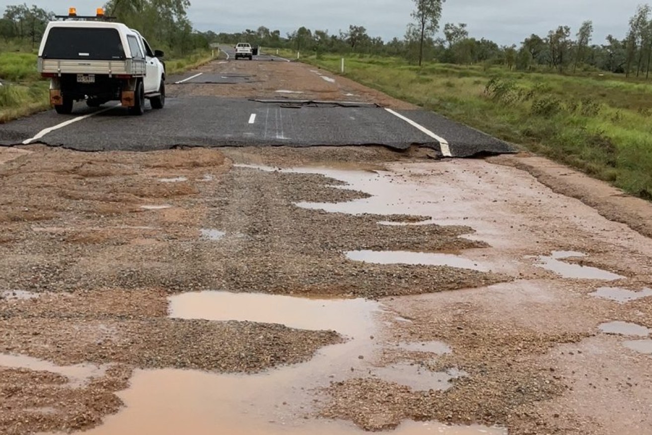 The flood damaged Barkly Highway between Mount Isa and Camooweal. (Image: DTMR)