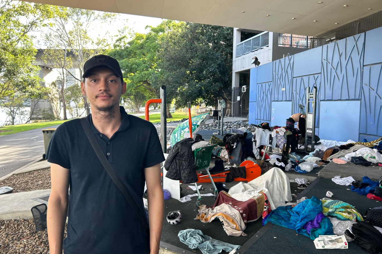Cantrell, who lives beneath Brisbane's Go-Between Bridge because he and his partner have found it impossible to find rental accommodation. (Photo: Rebecca Levingston).