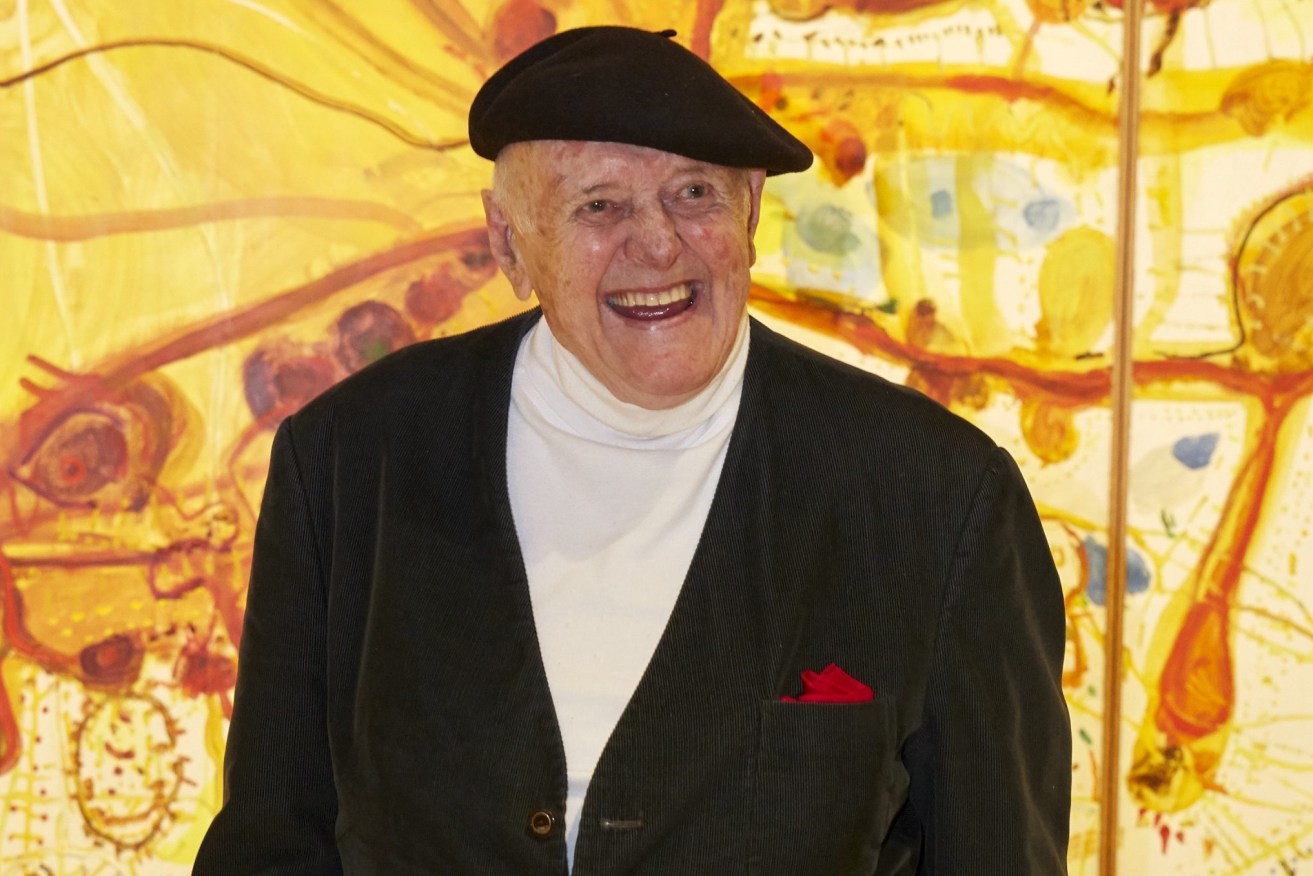 A supplied image obtained Thursday, March 9, 2017 of Australian Artist John Olsen. Olsen attends a preview of his exhibition John Olsen: The You Beaut Country at the Art Gallery of NSW in Sydney. (AAP Image/AGNSW, Mim Stirling) NO ARCHIVING, EDITORIAL USE ONLY
