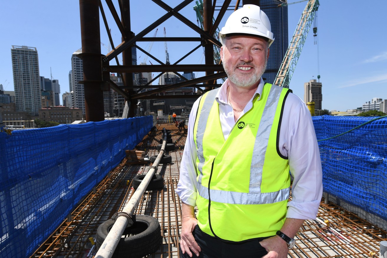 Queen's Wharf Project Director Simon Crooks is seen inspecting construction work on the Neville Bonner Bridge, just one of the major projects requiring drivers and pedestrians to keep their patience.. (AAP Image/Darren England) 