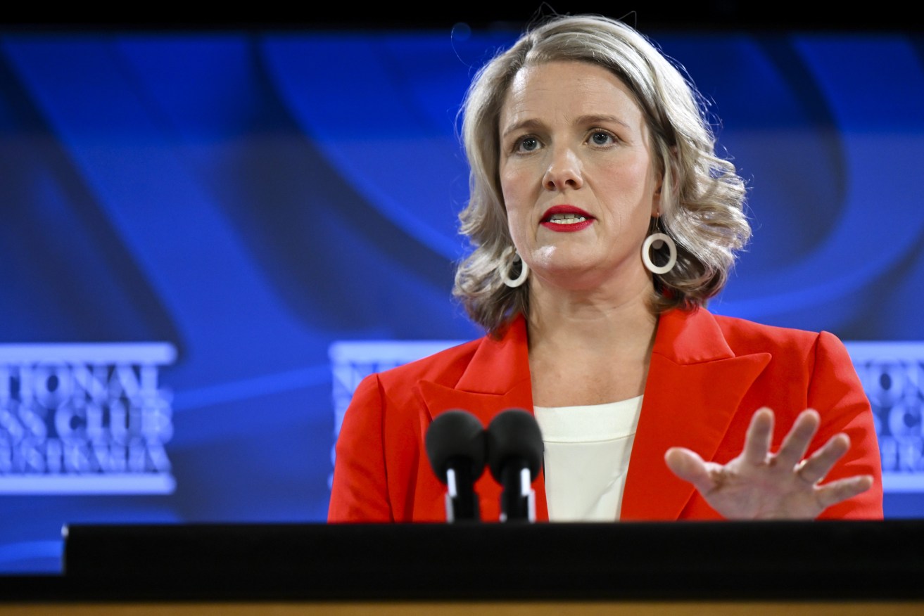 Australian Home Affairs Minister Clare O'Neil addresses the National Press Club in Canberra, Thursday, (AAP Image/Lukas Coch)