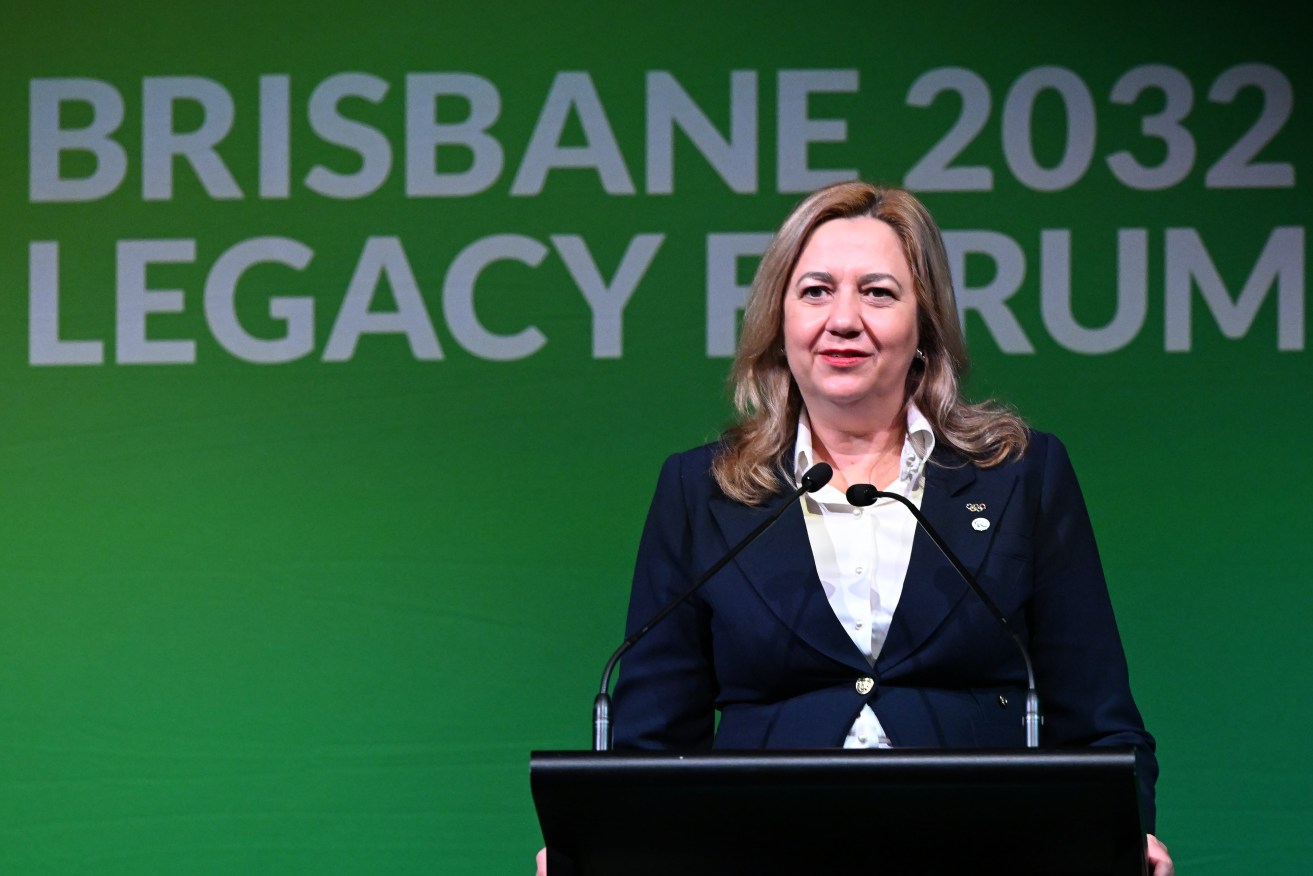 Queensland Premier Annastacia Palaszczuk speaks during an Olympic and Paralympic Games 2032 Legacy Forum at the Royal International Conference Centre. (AAP Image/Darren England)