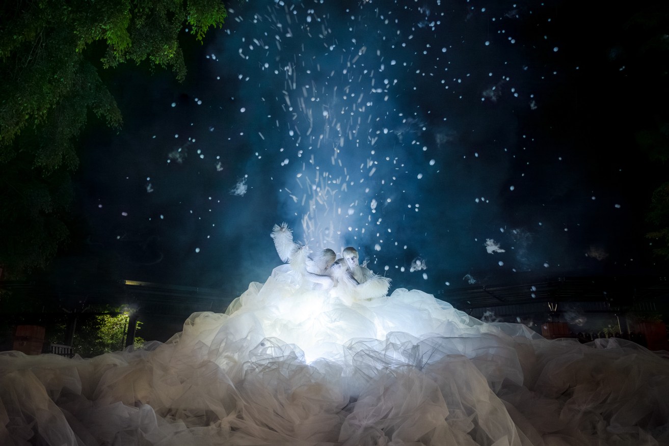 Dream Rupture, Earth Rapture by performance installation ensemble Theatre of Thunder, which is part of the Botanica show in Brisbane.. (AAP Image/Supplied by Bec Taylor) 