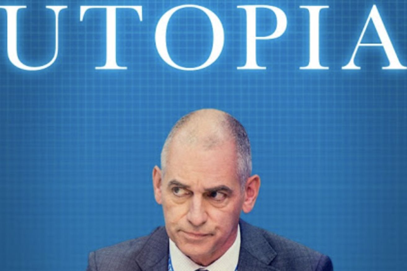 Rob Sitch, creator and star of the TV series Utopia, says the show is proof that "stupidity is scaleable" (Image" ABC)