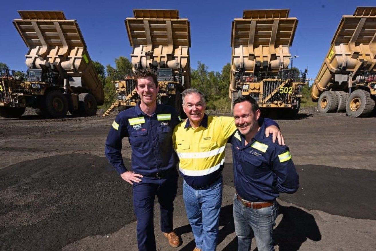 State Resources Minister Scott Stewart (middle) with New Hope's Dave O'Dwyer and Rob Bishop at the recent  Acland expansion opening (pic: New Hope)
