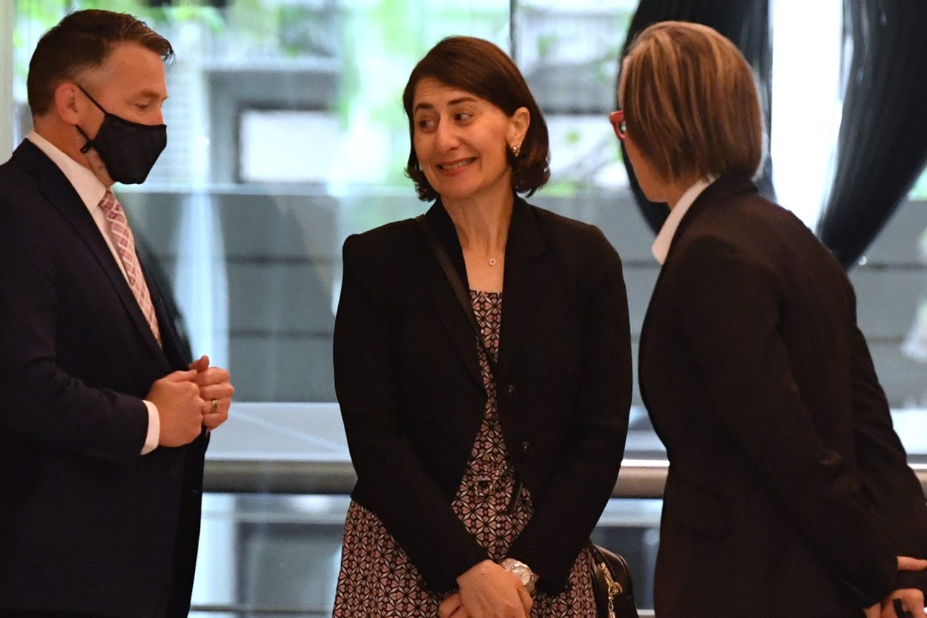 Former NSW Premier Gladys Berejiklian (centre) and her lawyer Sophie Callan SC arrive at the Independent Commission Against Corruption (ICAC) hearing in Sydney. (AAP Image/Mick Tsikas) 