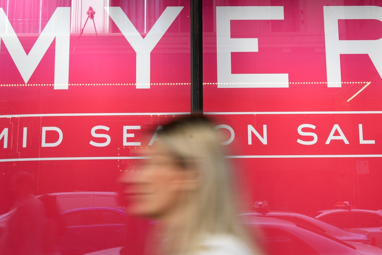 Myer’s shopfront is seen in Sydney, Thursday, March 9, 2023. (AAP Image/Bianca De Marchi)