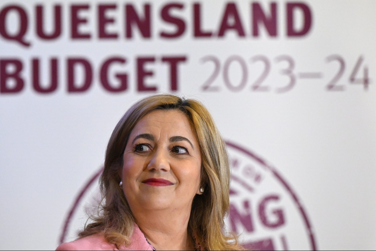 Premier Annastacia Palaszczuk in a media briefing before the handing down of the 2023-24 Queensland state budget.  (AAP Image/Darren England) 