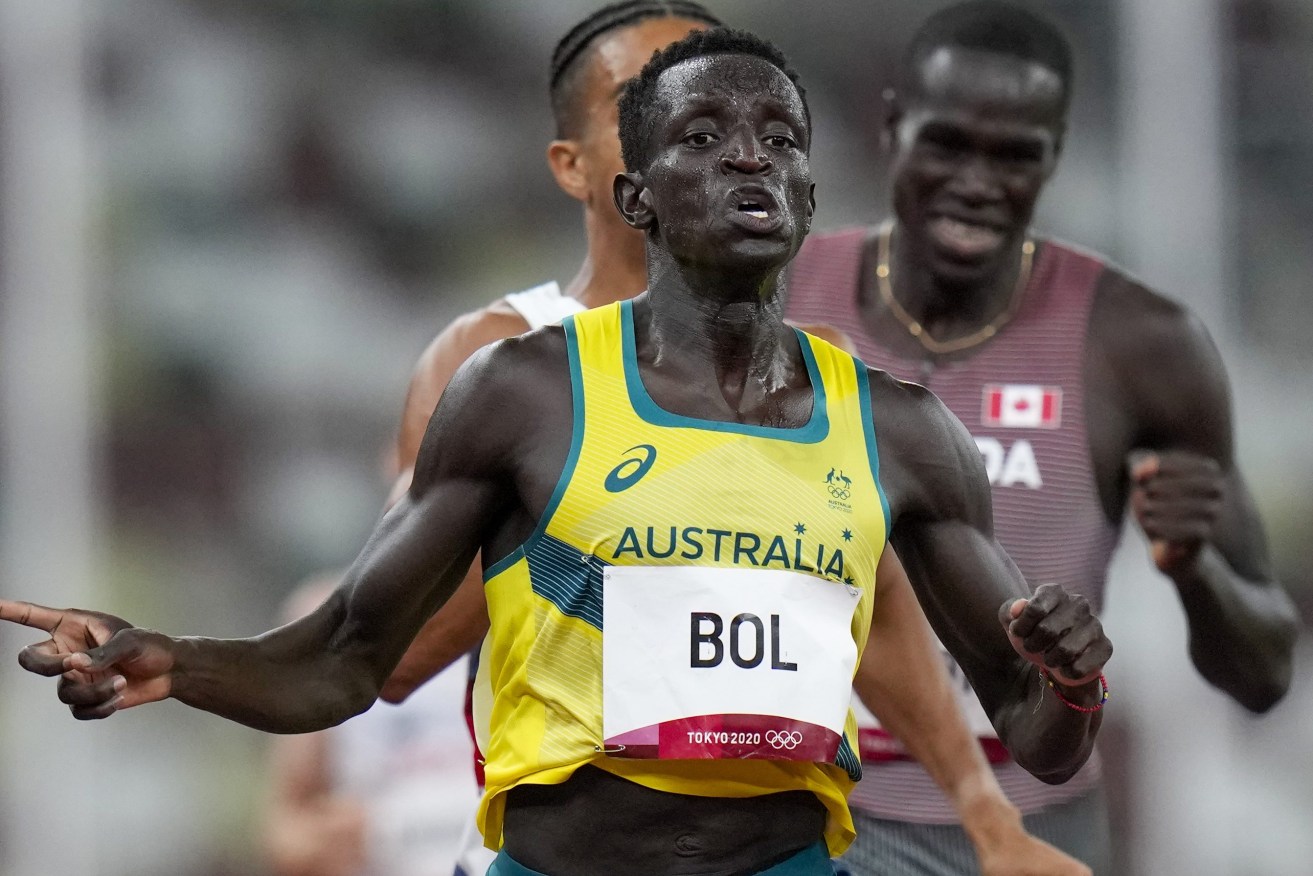  Peter Bol, of Australia, wins a men's 800-meter semifinal at the 2020 Summer Olympics, on Aug. 1, 2021, in Tokyo.  (AP Photo/Petr David Josek, File)