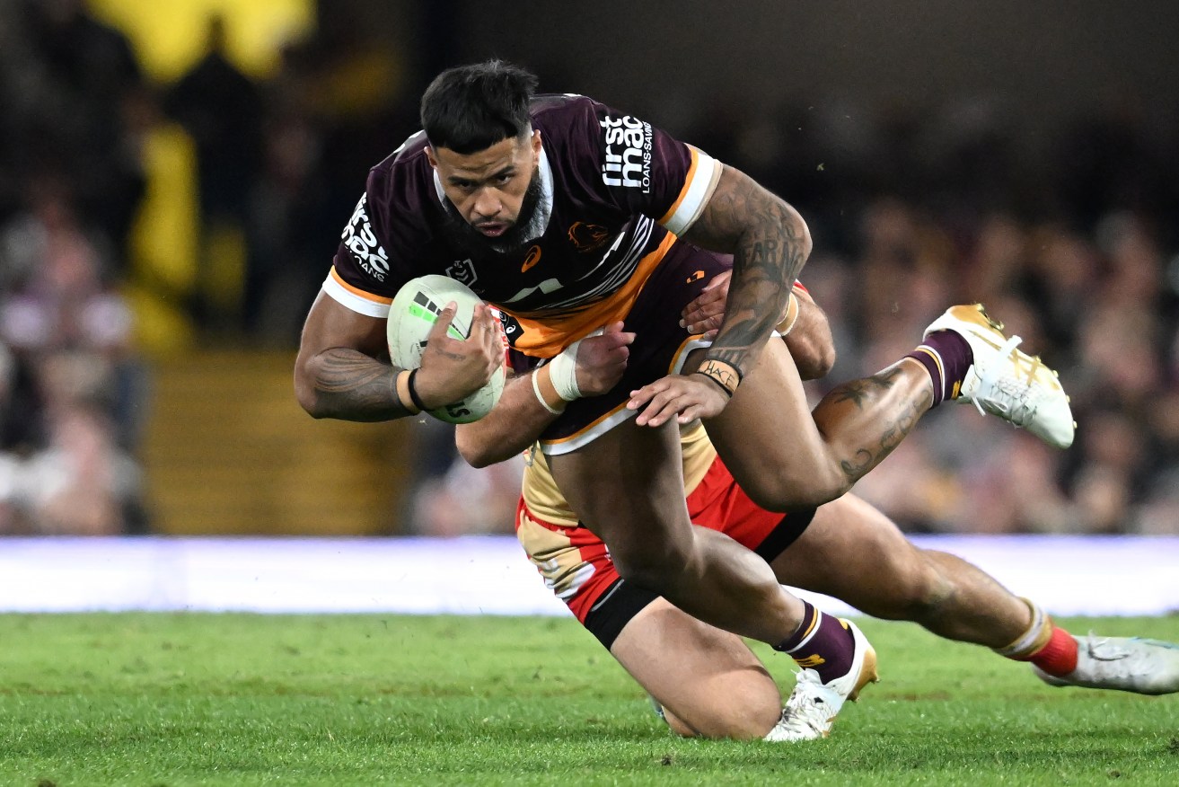 Payne Haas of the Broncos in action during the NRL Round 18 match between the Brisbane Broncos and the Redcliffe Dolphins at The Gabba. (AAP Image/Darren England) 