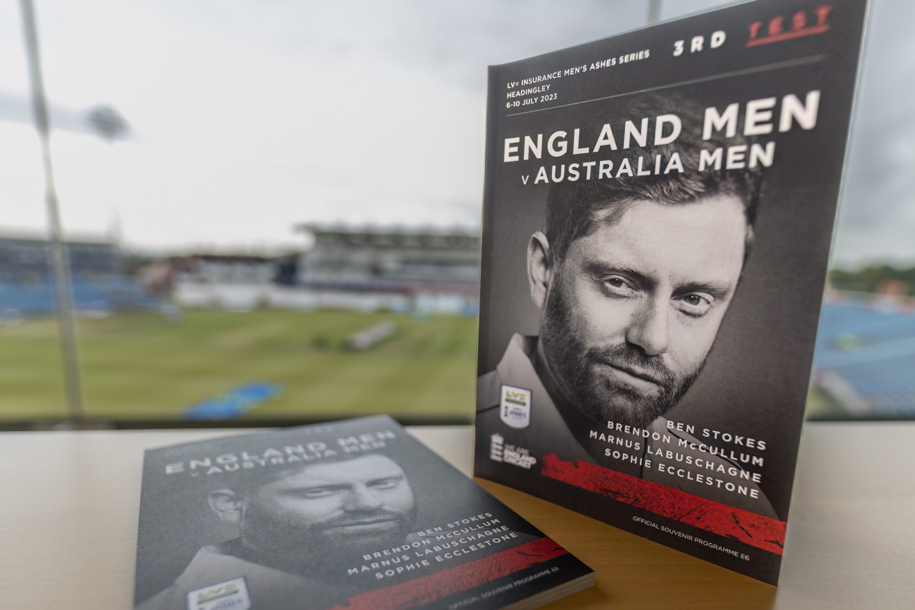 The official program for this week's Third Test at Headingley make it clear that the Brits haven't yet moved on from the Jonny Bairstow controversy. (Photo by Mark Cosgrove/News Images) in Leeds, United Kingdom on 7/6/2023. (Photo by Mark Cosgrove/News Images/Sipa USA)