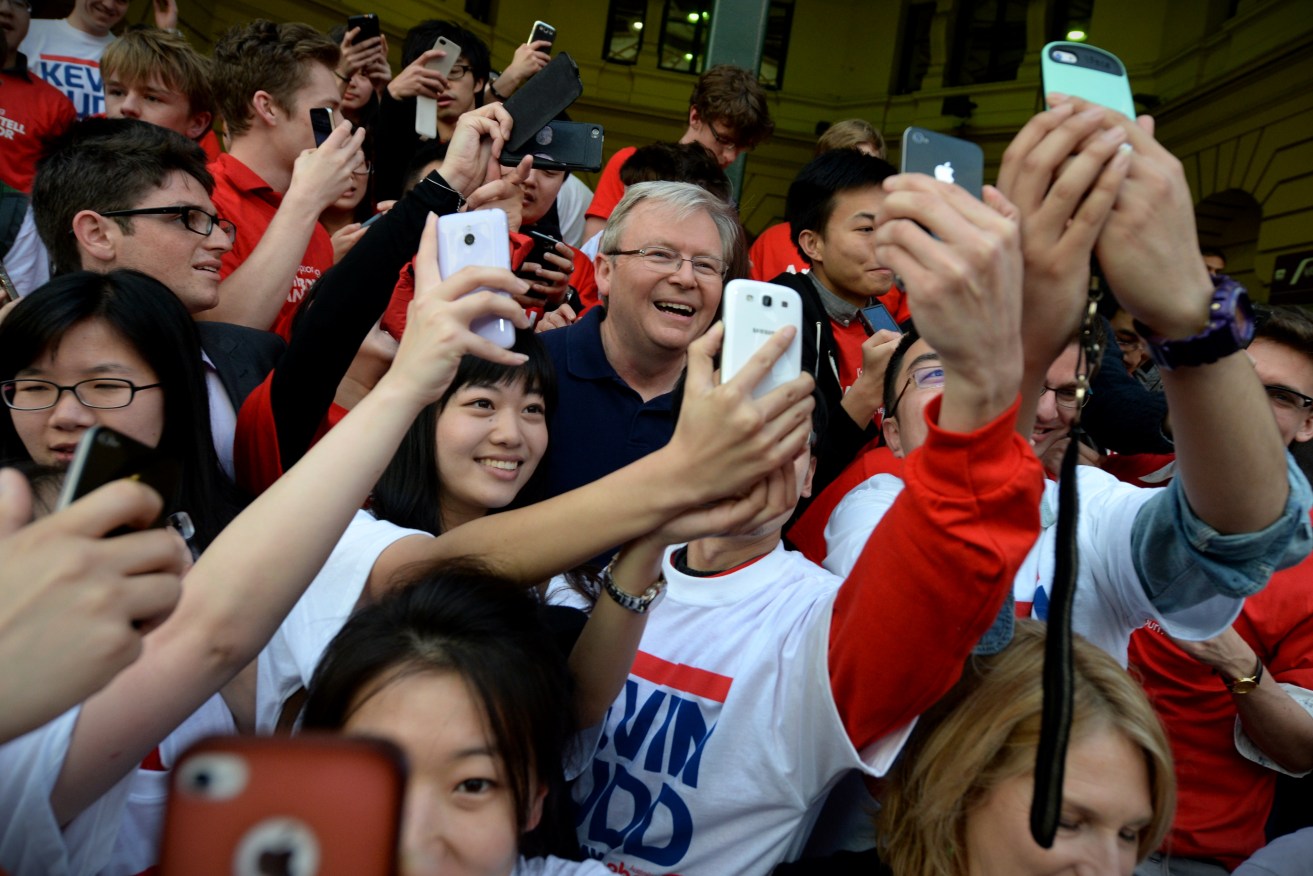 Prime Minister Kevin Rudd was able to mobilise much of the youth vote - either campaign on his behalf or at least to vote for him, when he overthrew John Howard in 2007.  (AAP Image/Lukas Coch)