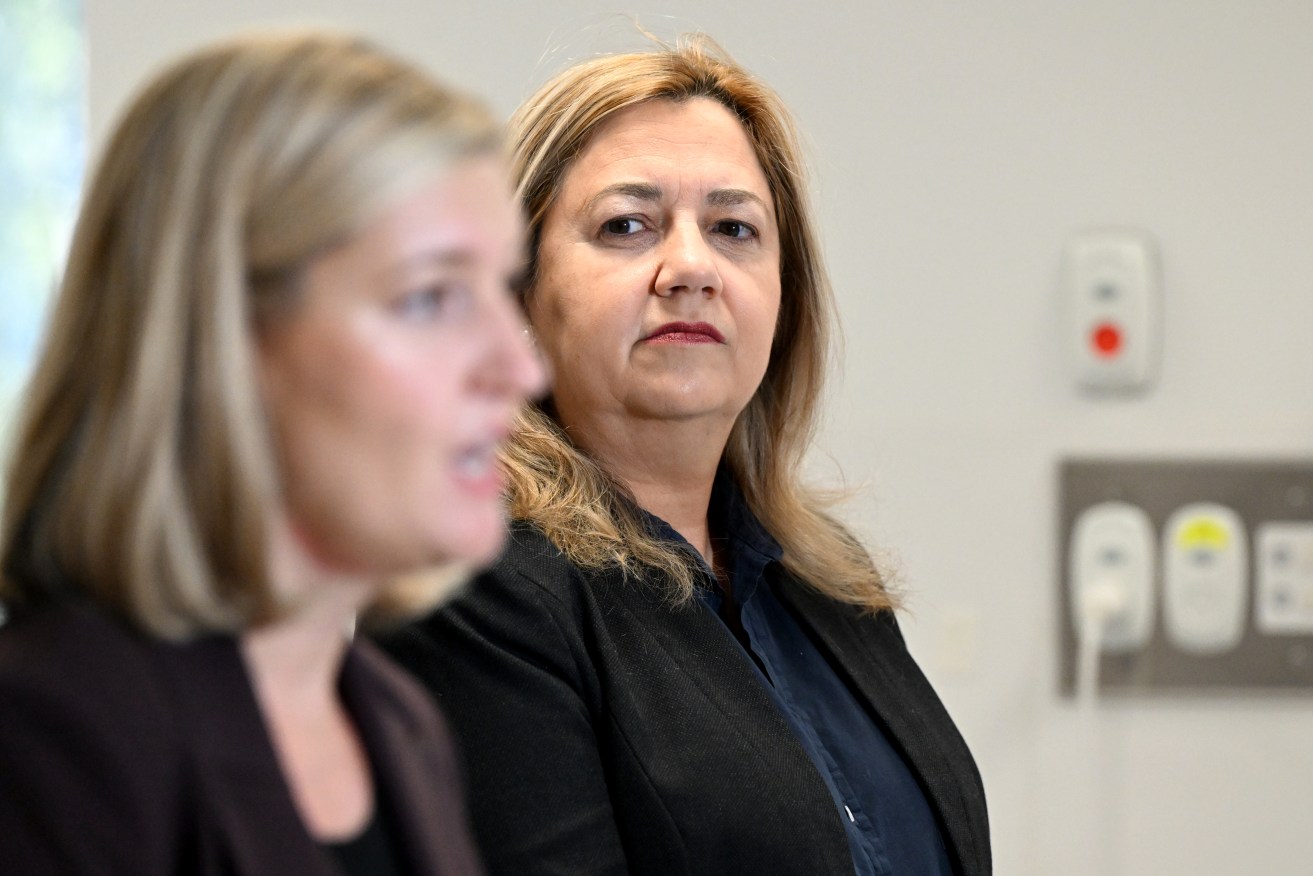 Queensland Minister for Health, Shannon Fentiman (left) and Premier Annastacia Palaszczuk (right) are seen during a press conference at the Redlands Satellite Hospital in Brisbane, Monday, May 29, 2023. The Redlands Satellite Hospital which cost $43.8 million to build is due to open in August. (AAP Image/Darren England) NO ARCHIVING