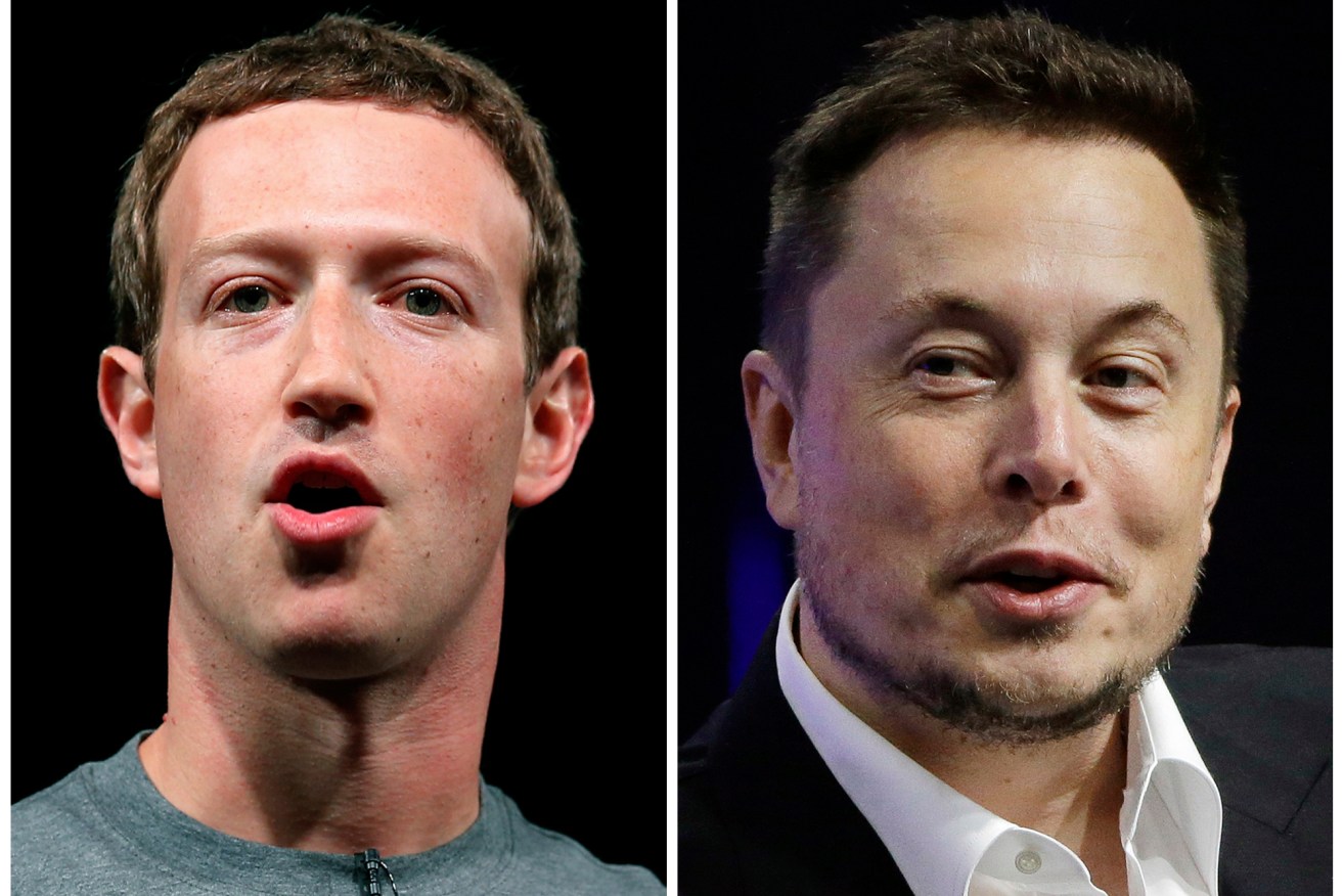  Facebook CEO Mark Zuckerberg, left, and Tesla and SpaceX CEO Elon Musk. Elon Musk and Mark Zuckerberg.The two tech billionaires seemingly agreed to a “cage match” face off. (AP Photo/Manu Fernandez, Stephan Savoia)