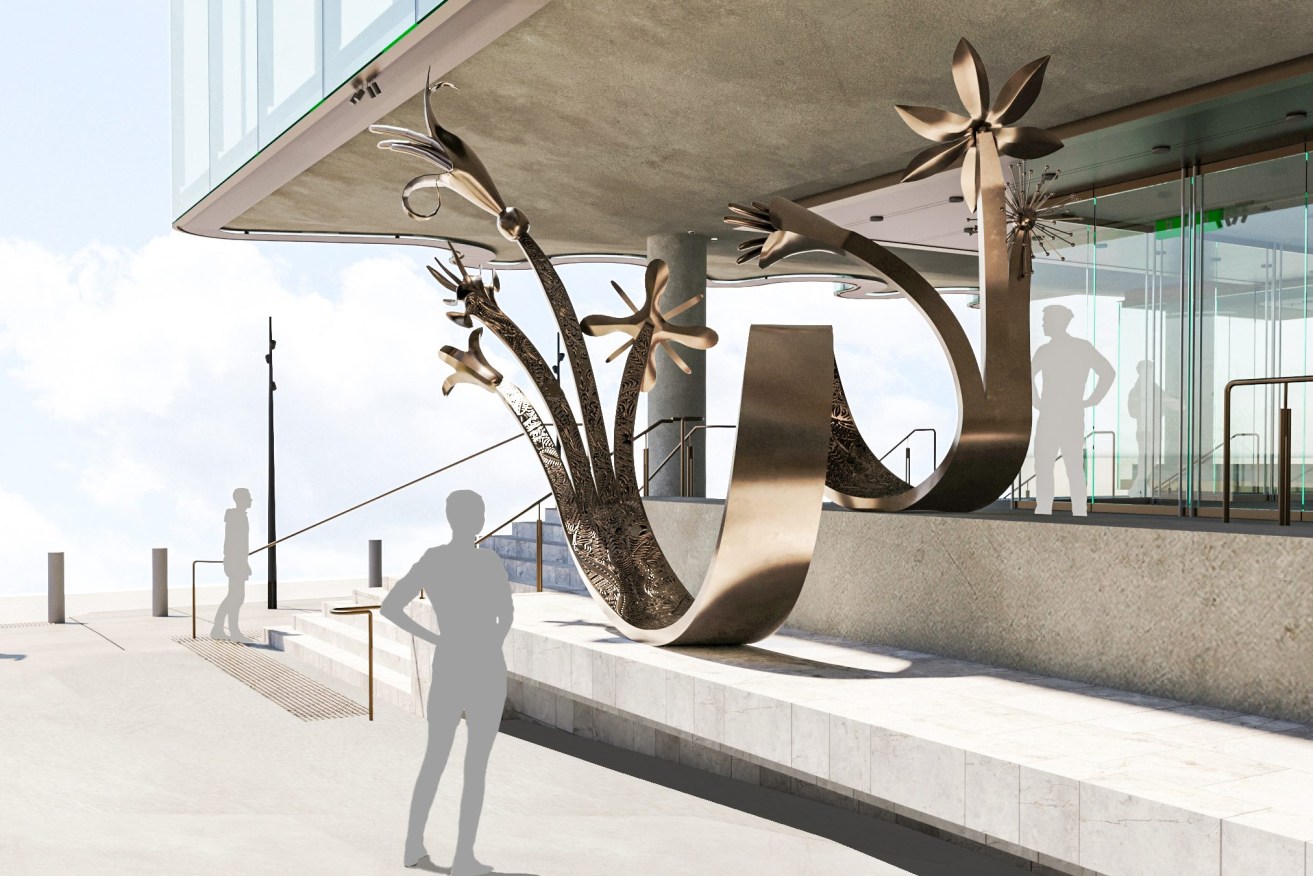 Queensland artist Brian Robinson has been selected to develop the commission (estimated to be worth more than $500,000) entitled Floriate for the location in the new theatre at QPAC. This curvaceous four-metre-high bronze sculpture focuses on seven flowering plants that grow in abundance across the state.(Image: Supplied)