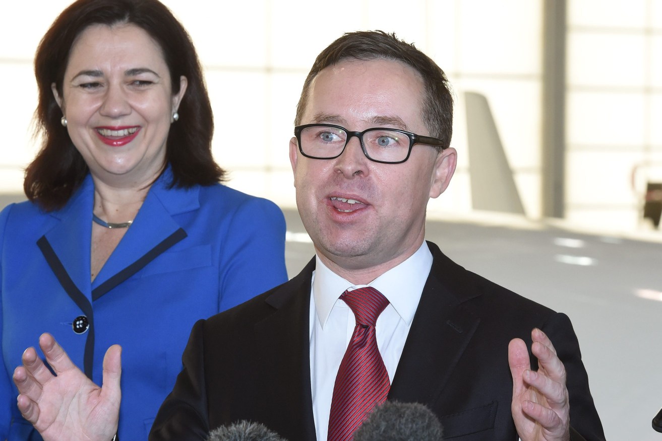 Queensland Premier Annastacia Palaszczuk (left) is seen with Qantas CEO Alan Joyce during an announcement in Brisbane. It hasn't been a stellar few weeks for either of them. (AAP Image for Qantas/Dave Hunt) 