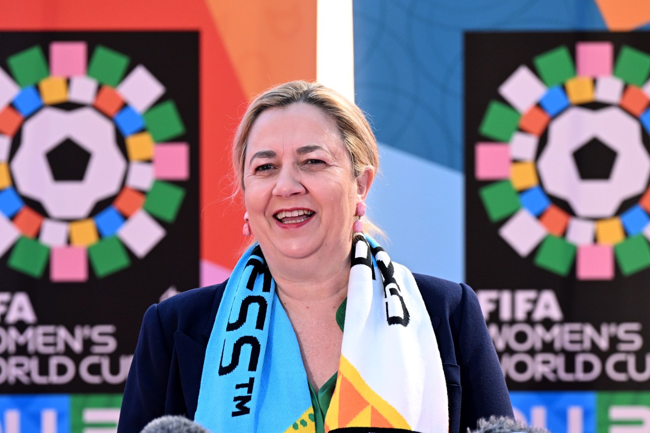 Queensland Premier Annastacia Palaszczuk is seen during a media event for the FIFA Women’s World Cup Australia and New Zealand 2023, in Brisbane, (AAP Image/Darren England) 