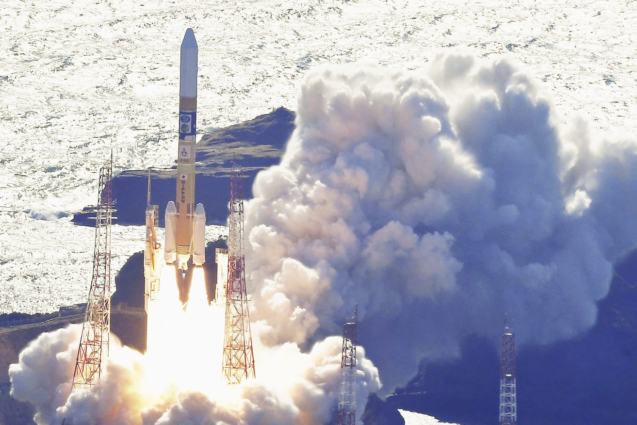 An HII-A rocket blasts off from the launch pad at Tanegashima Space Center in Kagoshima, southern Japan Thursday, Sept. 7, 2023. (Kyodo News via AP)