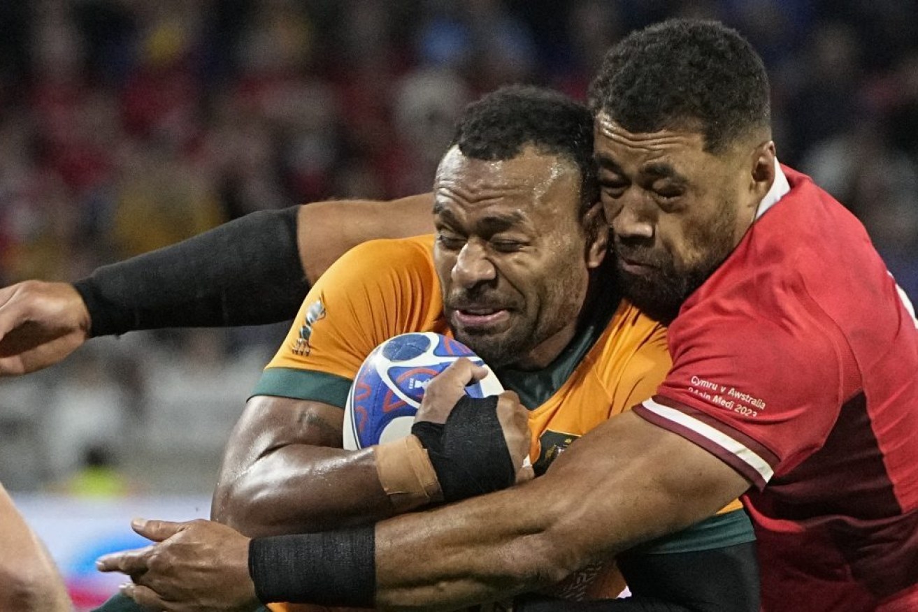 Australia suffered a humiliating defeat in the Rugby World Cup Pool C match at the Parc OL stadium in Lyon, France, Sunday, Sept. 24, 2023. (AP Photo/Laurent Cipriani)