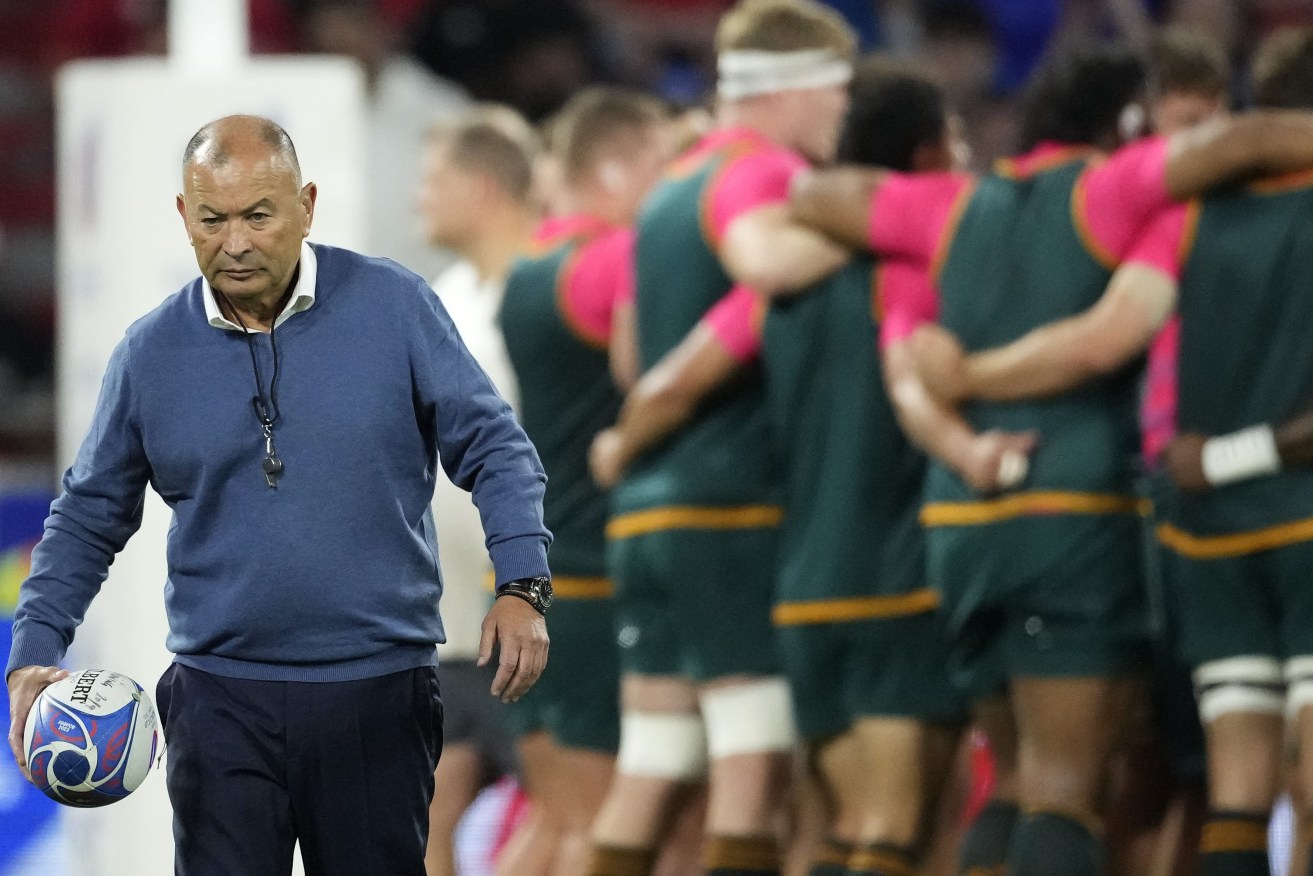 Australia's former head coach Eddie Jones. pictured during the warm-up before the Rugby World Cup Pool C match between Wales and Australia has walked away from the job. (AP Photo/Christophe Ena)