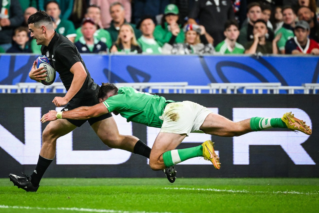 Will JORDAN of New Zealand during the World Cup 2023, Quarter-final rugby union match between Ireland and New Zealand on October 14, 2023 at Stade de France in Saint-Denis near Paris, France (Photo by /Sipa USA)