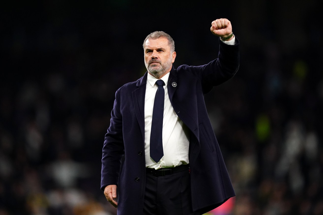 Tottenham Hotspur manager Ange Postecoglou reacts on the sideline during his team's Premier League match against Fulham this week. (John Walton/PA Wire). 