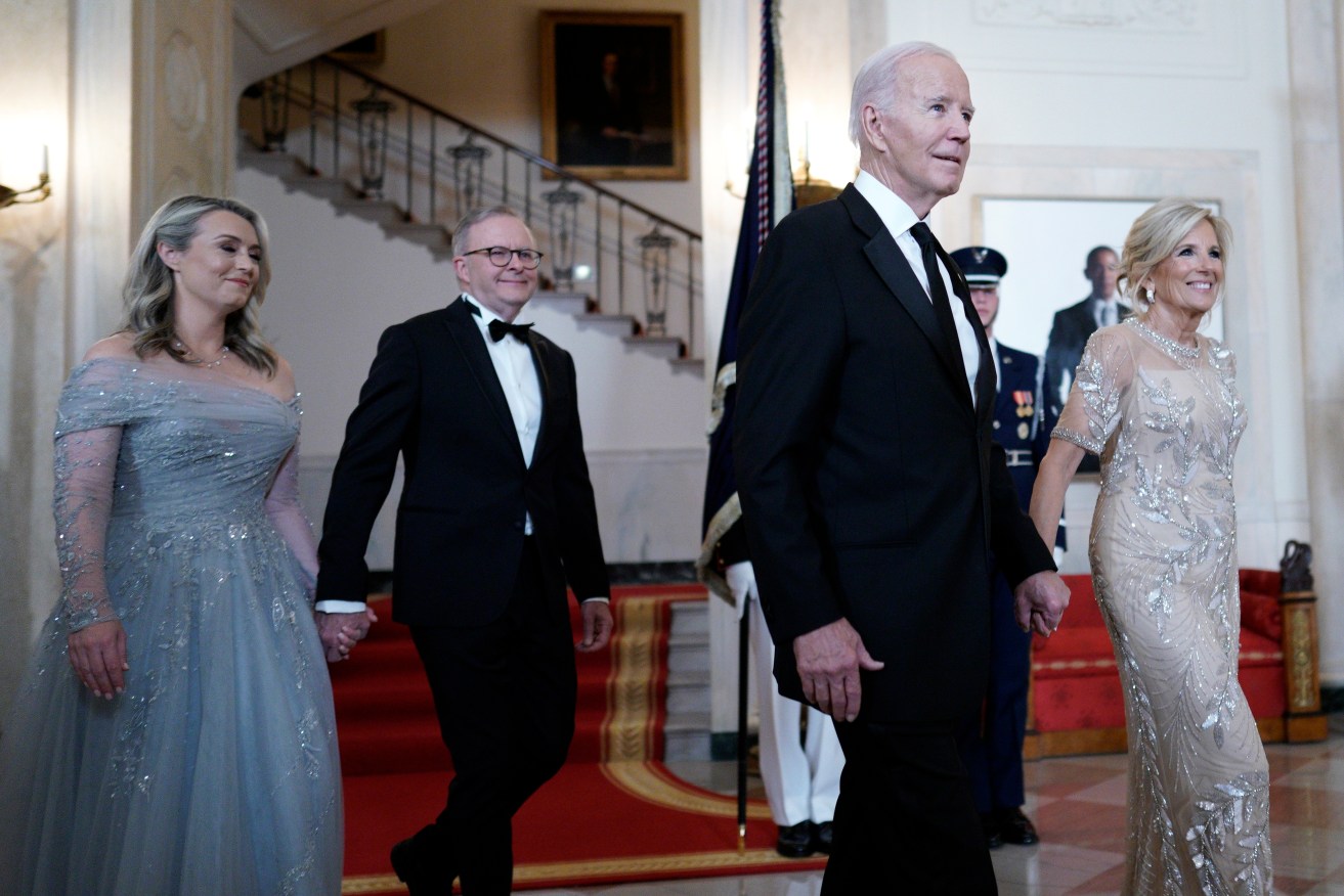US President Joe Biden and First Lady Jill Biden lead Prime Minister of Australia Anthony Albanese and his partner Jodie Haydon upon their arrival for a White House State Dinner this week.  EPA/Yuri Gripas