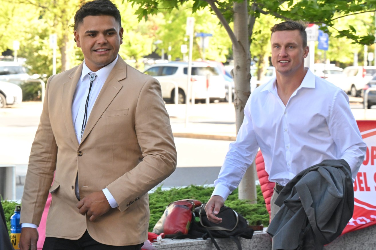 NRL stars Latrell Mitchell and Jack Wighton are facing court after an alleged incident outside a Canberra nightclub. (AAP Image/Mick Tsikas) 