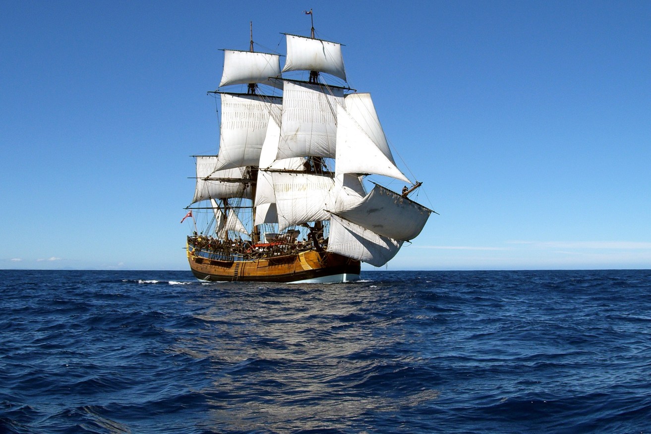 A supplied undated image obtained Thursday, February 3, 2022 shows the the Endeavour replica ship. (AAP Image/Supplied by the Australian National Maritime Museum, Stephen Schmidt) NO ARCHIVING, EDITORIAL USE ONLY