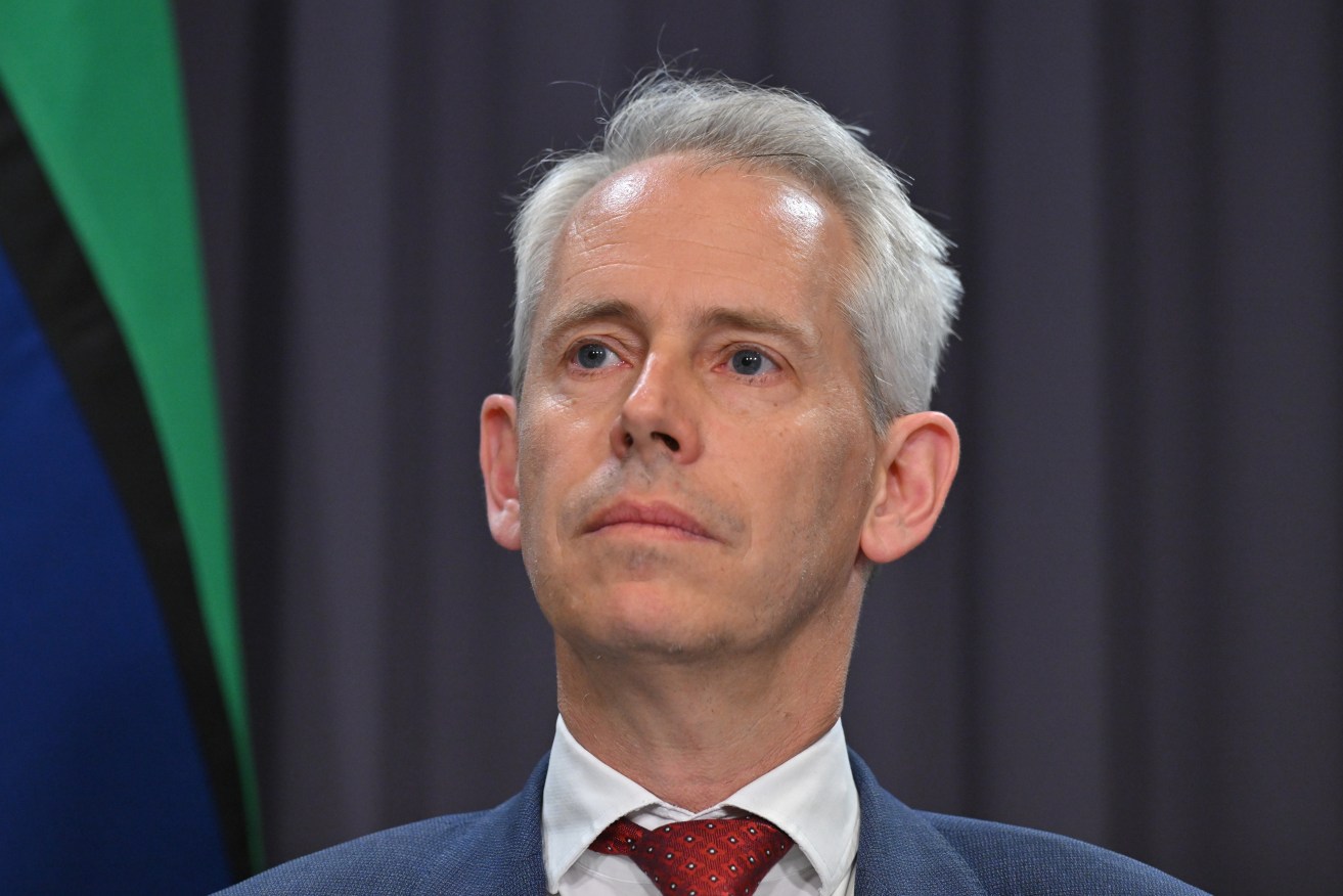 Minister for Immigration Andrew Giles responds at a press conference to the Nixon Report into migration at Parliament House in Canberra, Wednesday, October 4, 2023. (AAP Image/Mick Tsikas) 