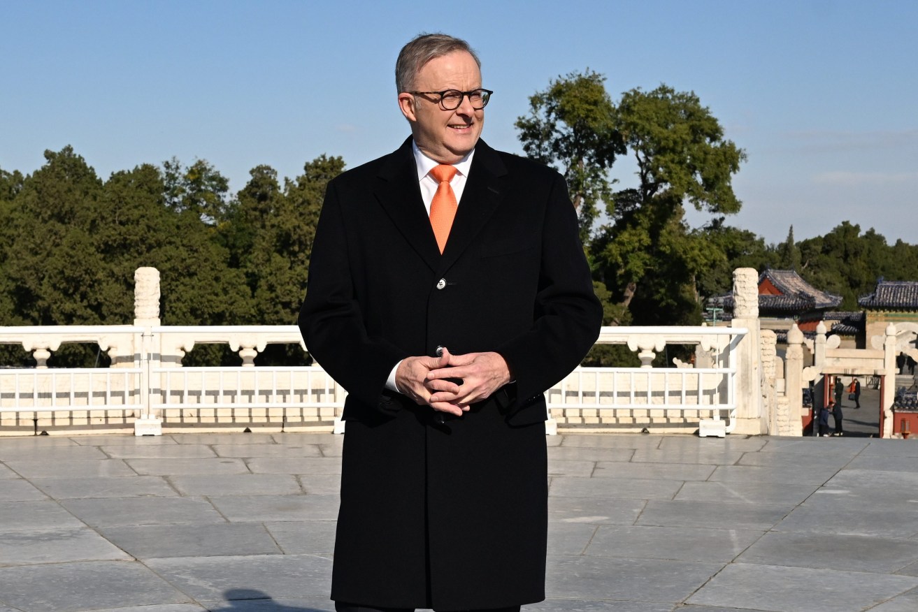 Australia’s Prime Minister Anthony Albanese visits the Temple of Heaven in Beijing, China, Monday, November 6, 2023. Anthony Albanese will hold talks in China with President Xi Jinping in the first visit to the Asian nation by a sitting prime minister since 2016. (AAP Image/Lukas Coch) 