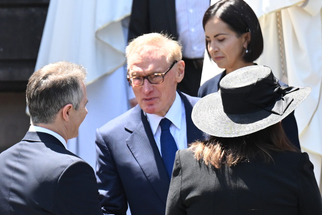 Former NSW Premier Bob Carr following the funeral service for wife Helena Carr at St Mary’s Cathedral, in Sydney, Tuesday. (AAP Image/Dean Lewins) 