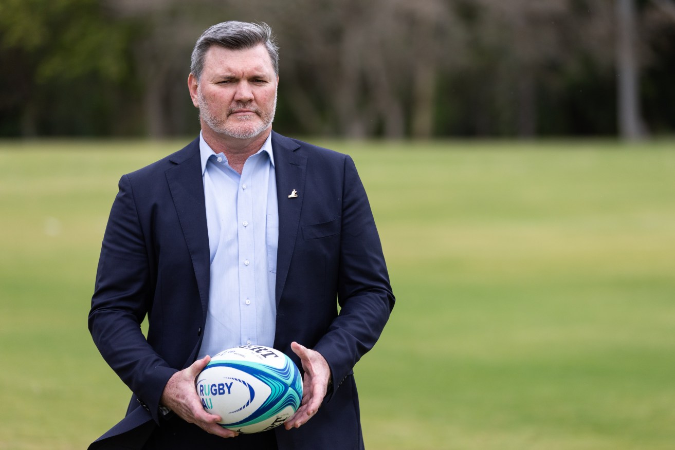 New Rugby Australia Chair, Dan Herbert poses for a photo during a press conference at GPS Rugby Club, Ashgrove Sports Ground in Brisbane, Monday, November 20, 2023. (AAP Image/Russell Freeman) NO ARCHIVING