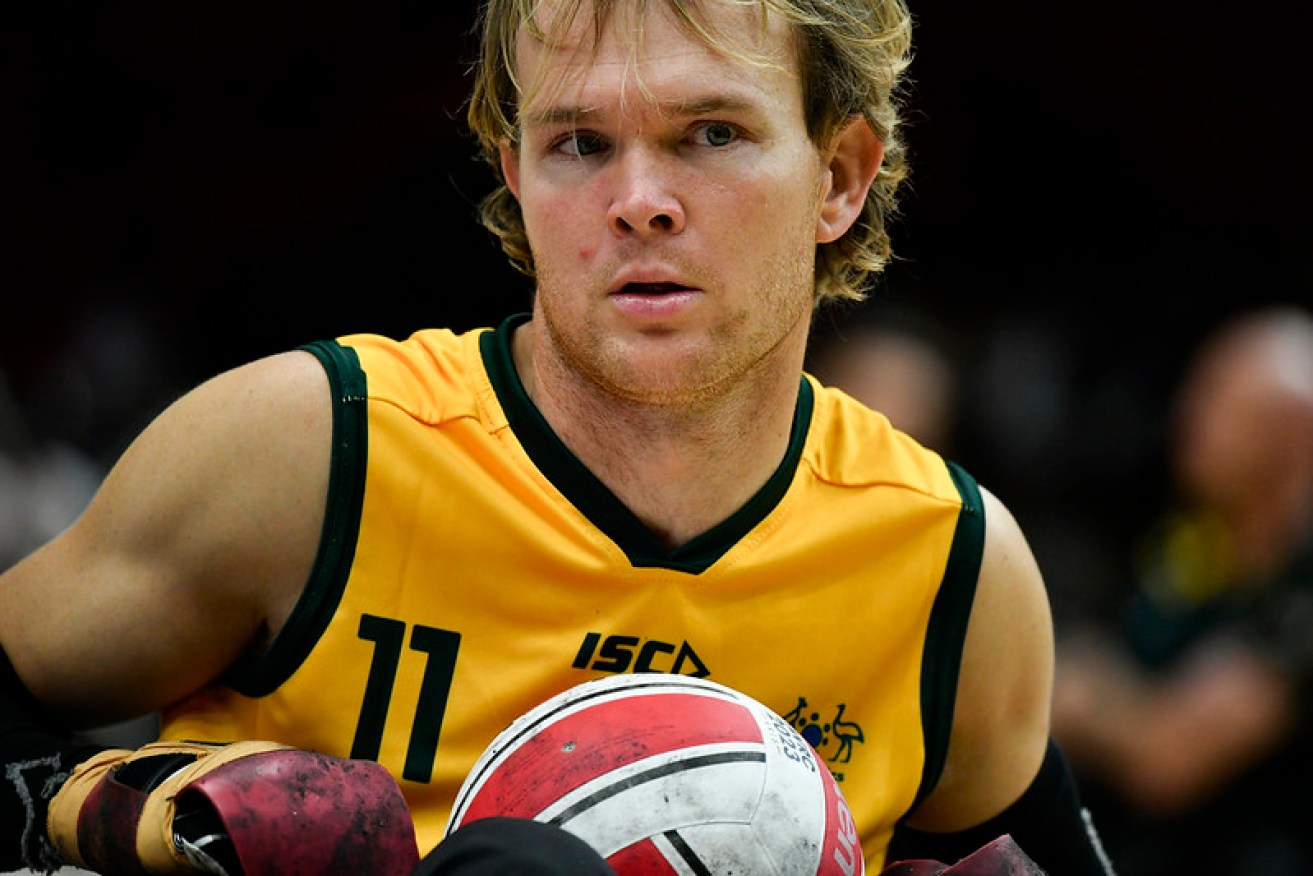 Australia's Beau Vernon in action against Japan at the wheelchair rugby World Cup in France. (Photo: D Echelard, Handisport.org)