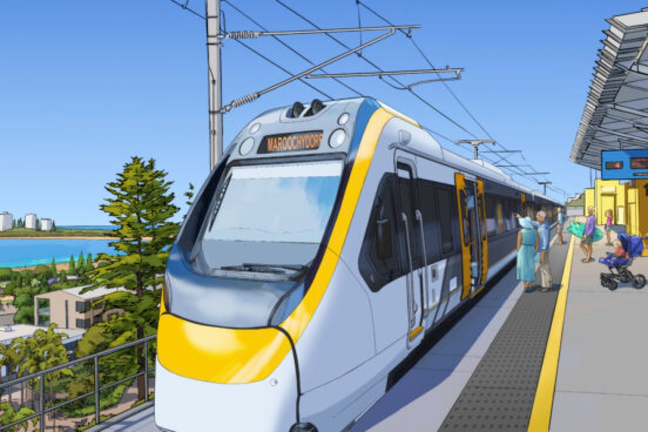 An artist's impression of the Sunshine Coast Direct Rail Line, which could cover 37km and feature six stations. The plan is once again in doubt because of funding issues (Picture: TMR).