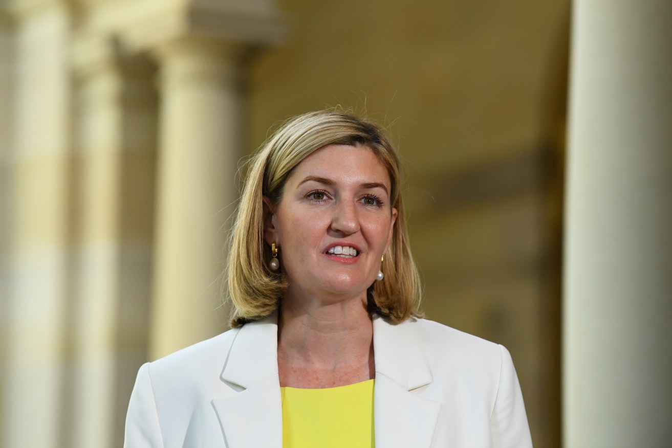 Queensland Health minister Shannon Fentiman announcing her bid for the Labor Party leadership. (AAP Image/Jono Searle) 