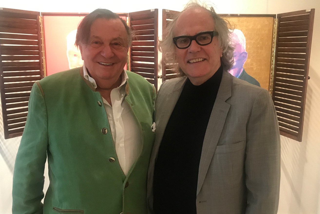 Phil Brown with Barry Humphries at Philip Bacon Galleries in October 2019.