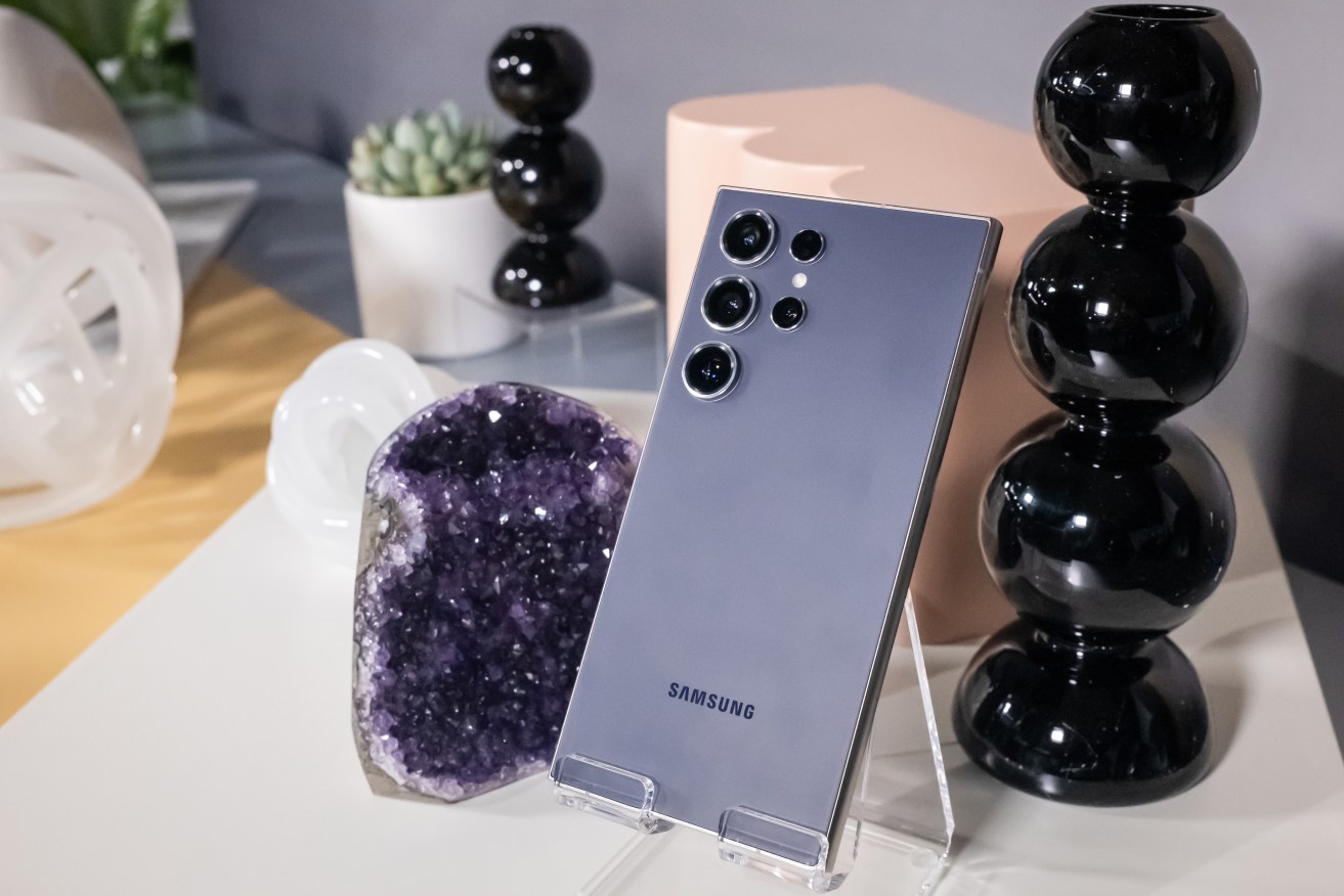 A display featuring a range of Samsung smartphones with features powered by AI at the Signia by Hilton in San Jose, California, Tuesday, January 16, 2024. (AAP Image/Jennifer Dudley-Nicholson) NO ARCHIVING
