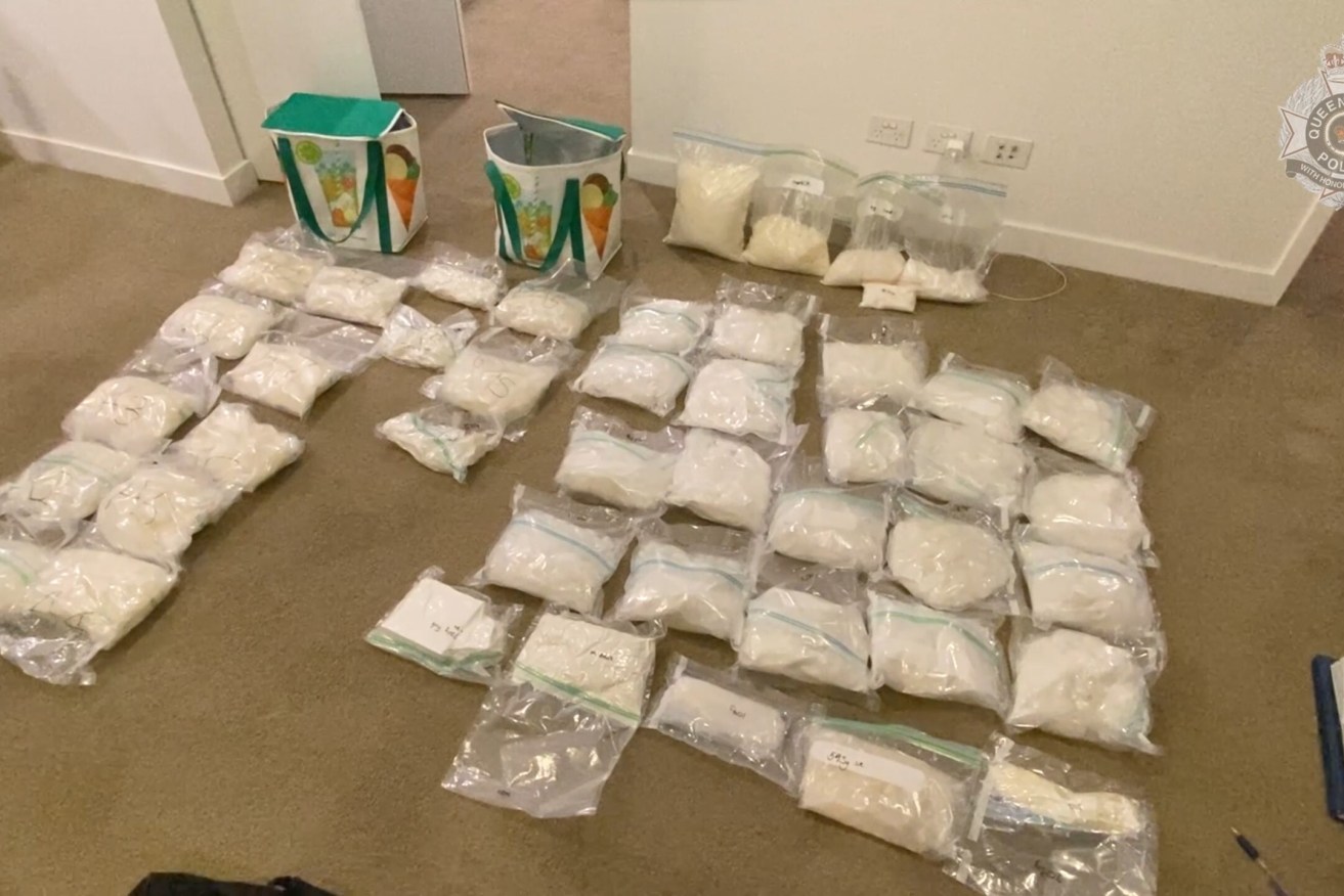 A screenshot from an undated supplied video obtained Friday, January 19, 2024 shows drugs seized from a property during a search warrant in South East Queensland. (AAP Image/Supplied by Queensland Police) 