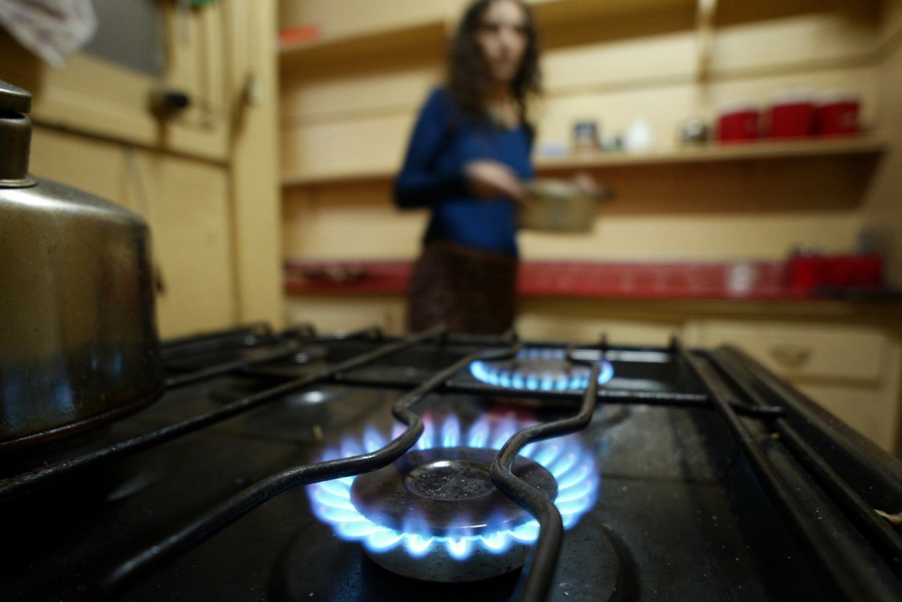 A Chilean woman holds a pot as she prepares a meal in her kitchen, in Santiago March 27, 2004. Argentina's restriction on exports of surplus natural gas will not immediately affect supplies to Chile, which depends on its neighbor for more than 90 percent of its natural gas needs, but could in the future, a government official said on Friday. Some 35 percent of Chile's electricity comes from natural-gas burning plants, and Chilean power companies' shares dropped on the stock exchange on Friday after Argentina announced some restrictions on exports. NTRES REUTERS/Carlos Barria  CB/HB
