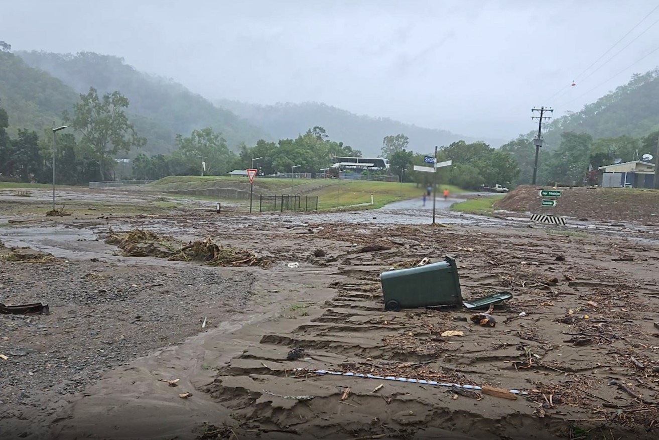 A supplied image  taken from Police footage of damage from floodwaters in Wujal Wujal, QLD. (AAP Image/Supplied by Queensland Police) 