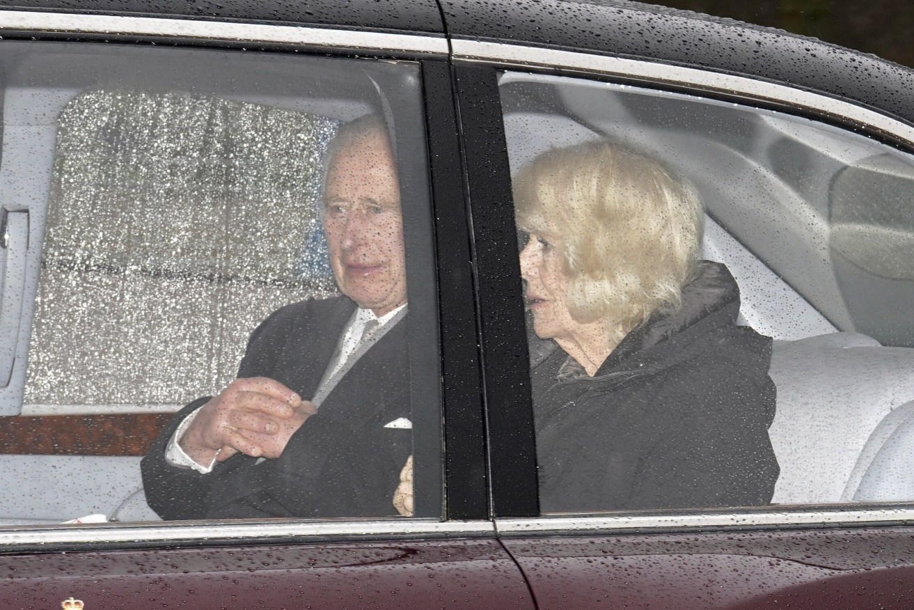 Britain's King Charles III and Queen Camilla arrive back at Clarence House in London, Tuesday Feb. 13, 2024 after spending a week at Sandringham in Norfolk, following the announcement of King Charles III's cancer diagnosis. (Jordan Pettitt/PA via AP)