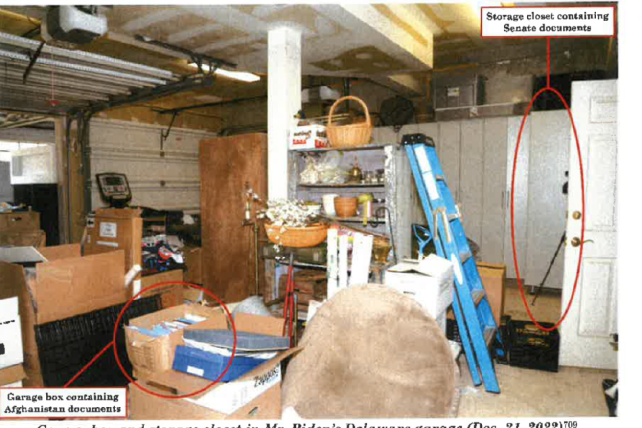 President Joe Biden's garage at his home in Delaware, subject of a FBI raid which revealed secret documents. (Image supplied)