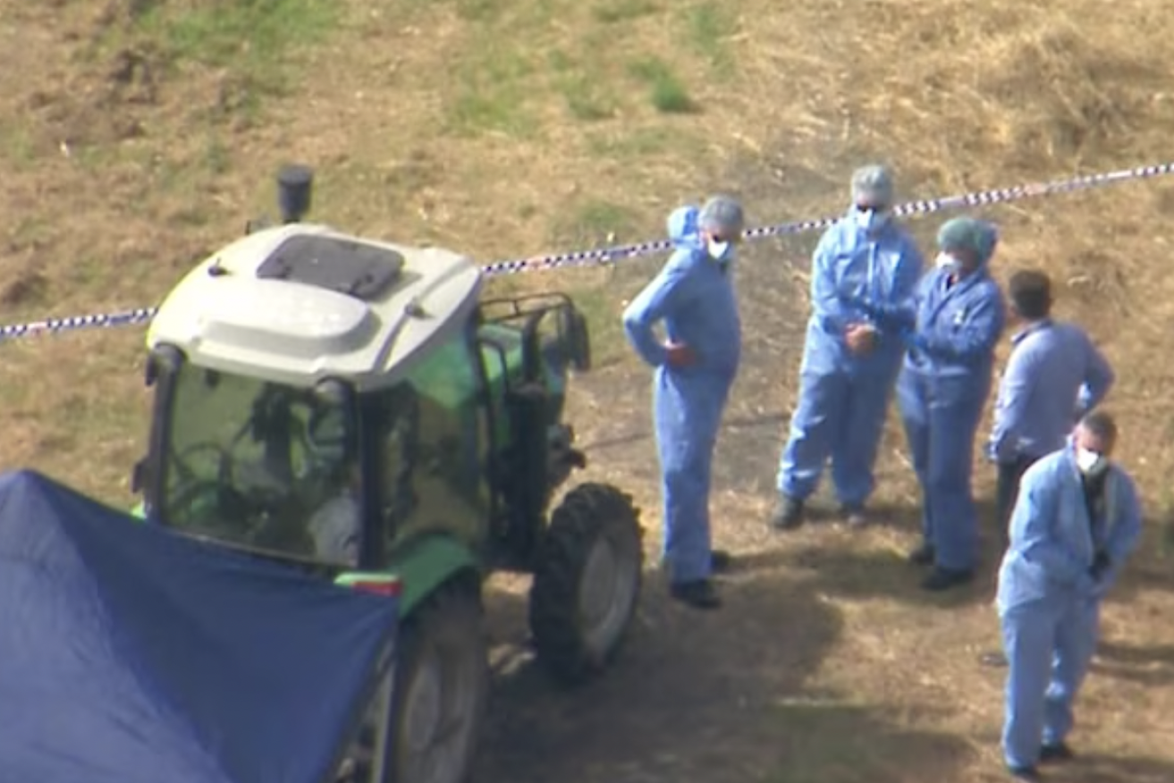 Police forensic officers at the property  where a man allegedly murdered his wife by running over in a tractor on Thursday afternoon.(Image: ABC News)