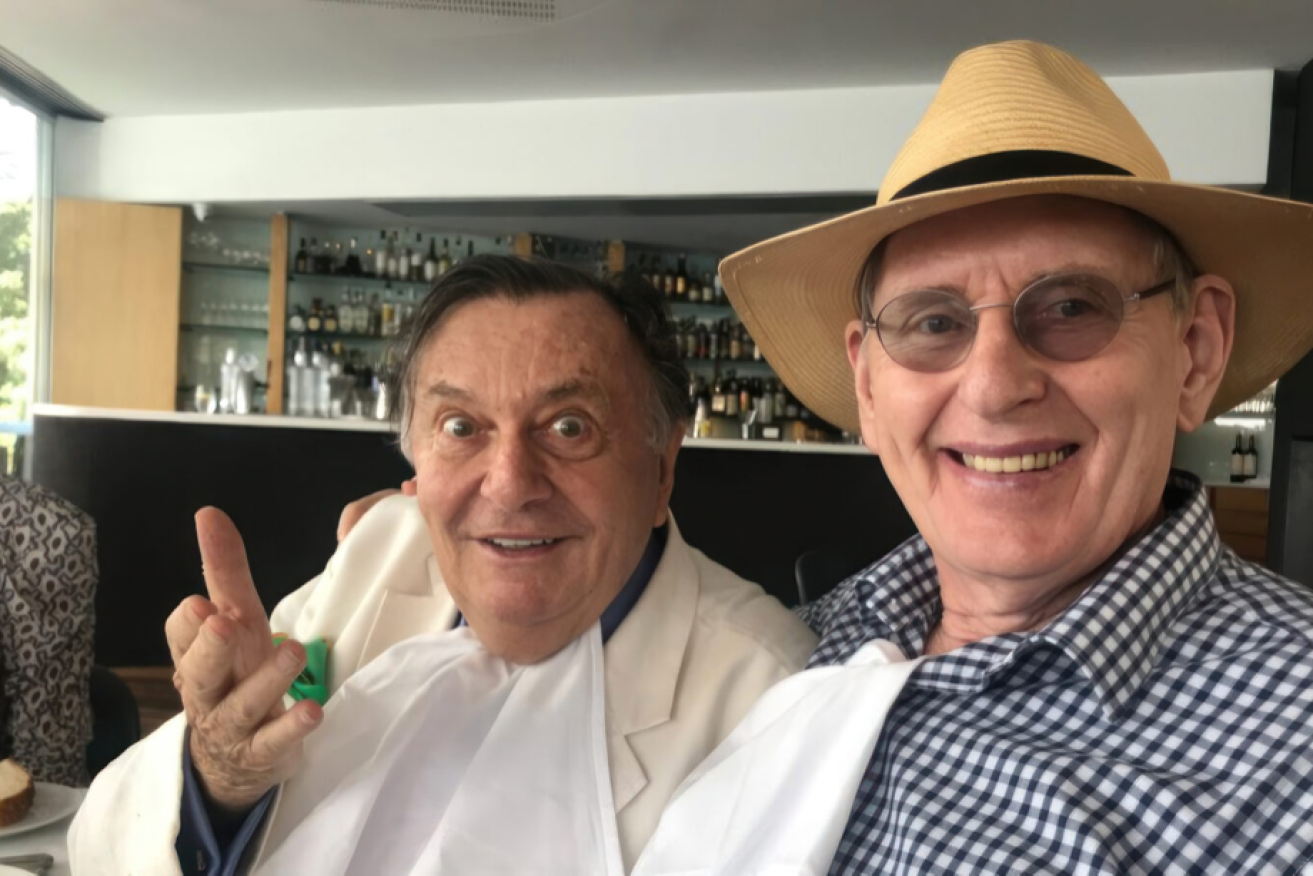 Barry Humphries and Ross Fitzgerald lunching in Sydney - a photo from The Many Lives of Barry Humphries by Rowan Dean.