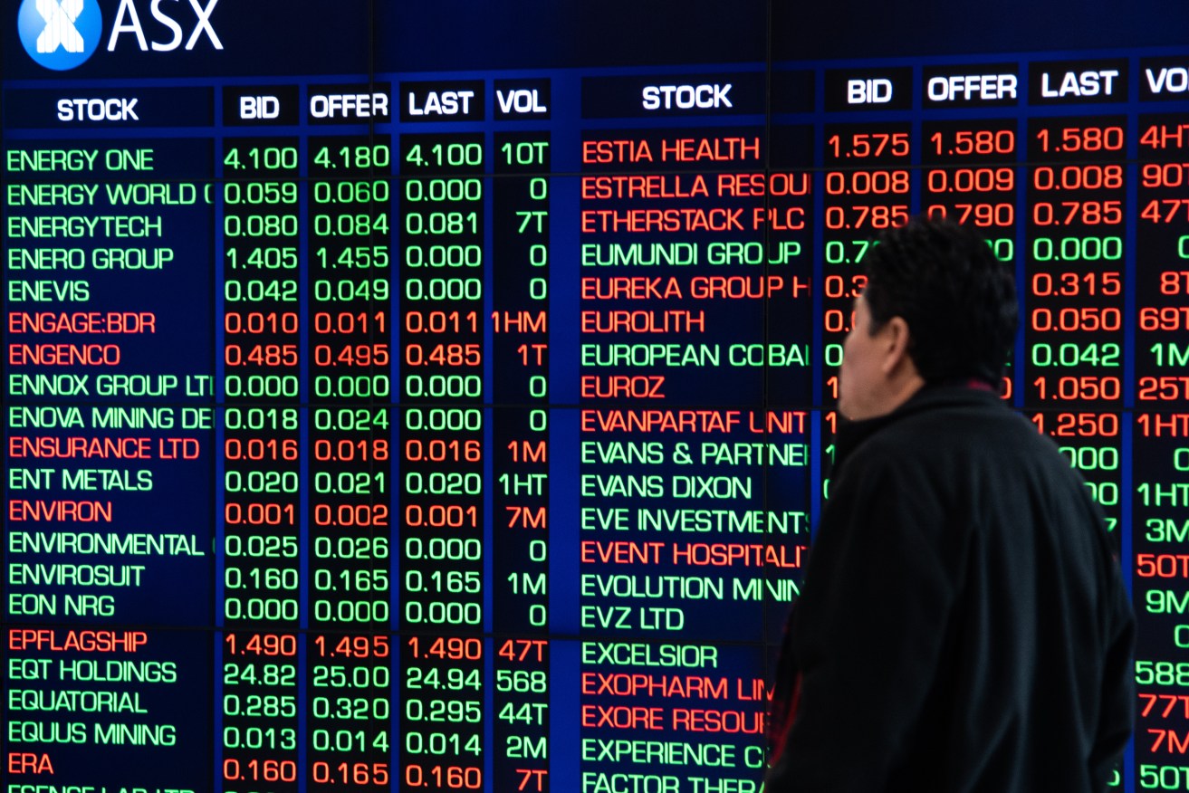 Digital market boards at the Australian Securities Exchange (ASX) in Sydney, Thursday, July 23, 2020. (AAP Image/James Gourley) NO ARCHIVING