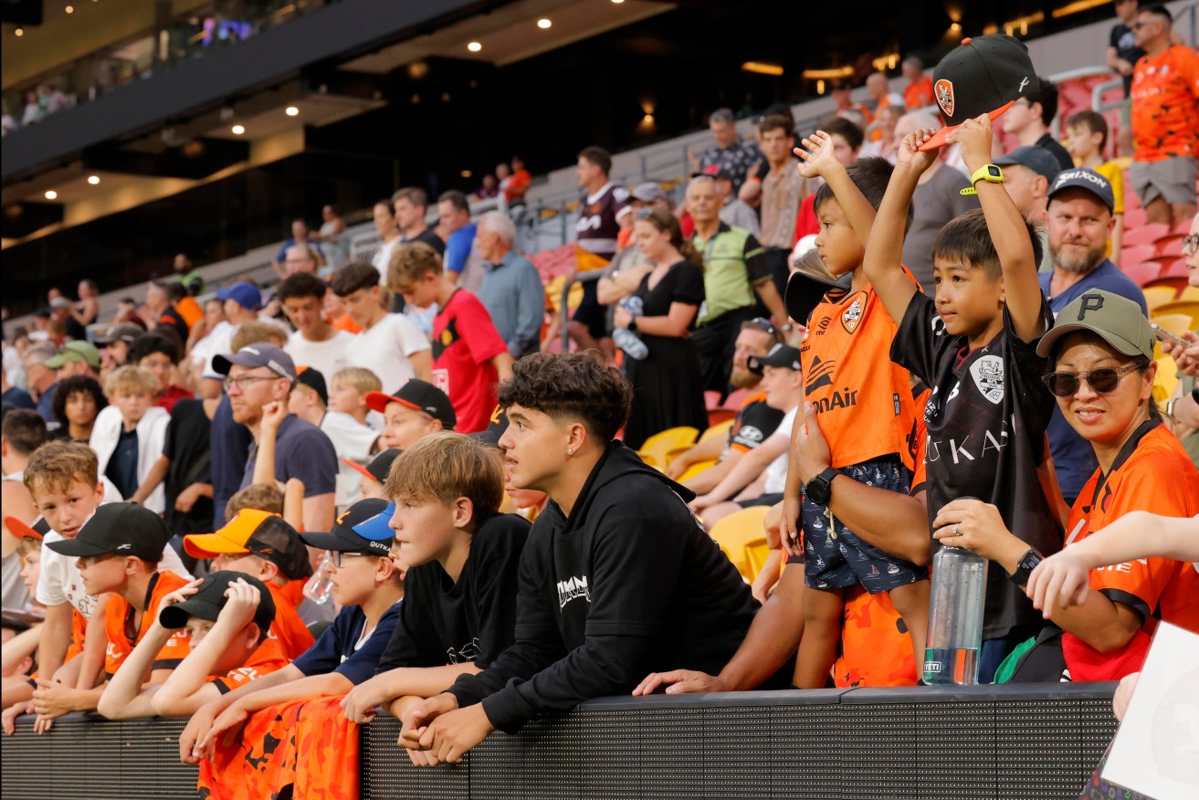 Young Brisbane fans celebrate after their teams 3-2 win at the Isuzu Ute A League match between Brisbane Roar and Melbourne Victory FC at the Suncorp Stadium  (Promediapix / SPP) (Photo by Promediapix / SPP/Sipa USA)