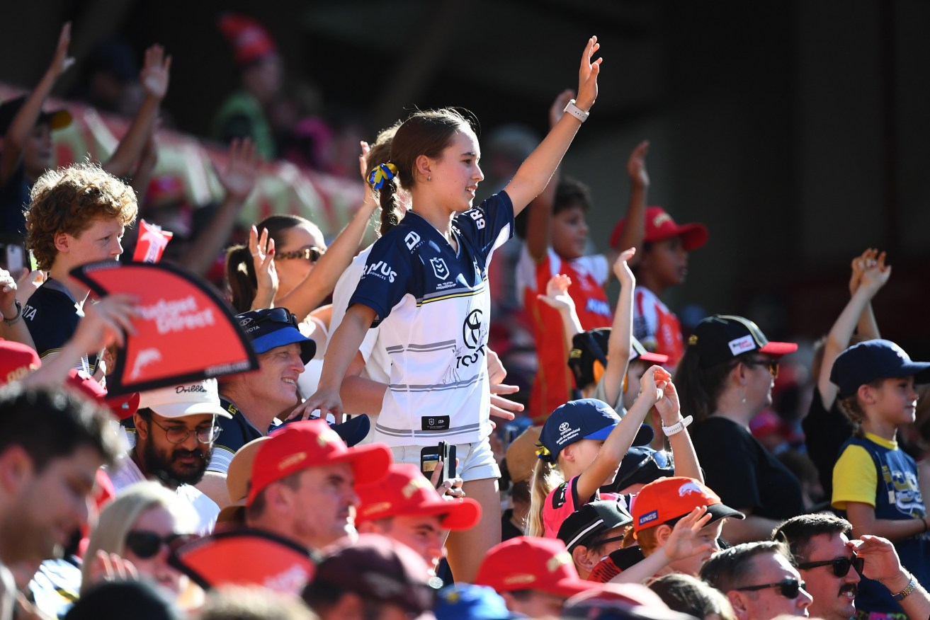 A Cowboys fan looks on during the NRL Round 1 match between the Redcliffe Dolphins and the North Queensland Cowboys at Suncorp Stadium in Brisbane, Sunday, March 10, 2024. (AAP Image/Jono Searle) 