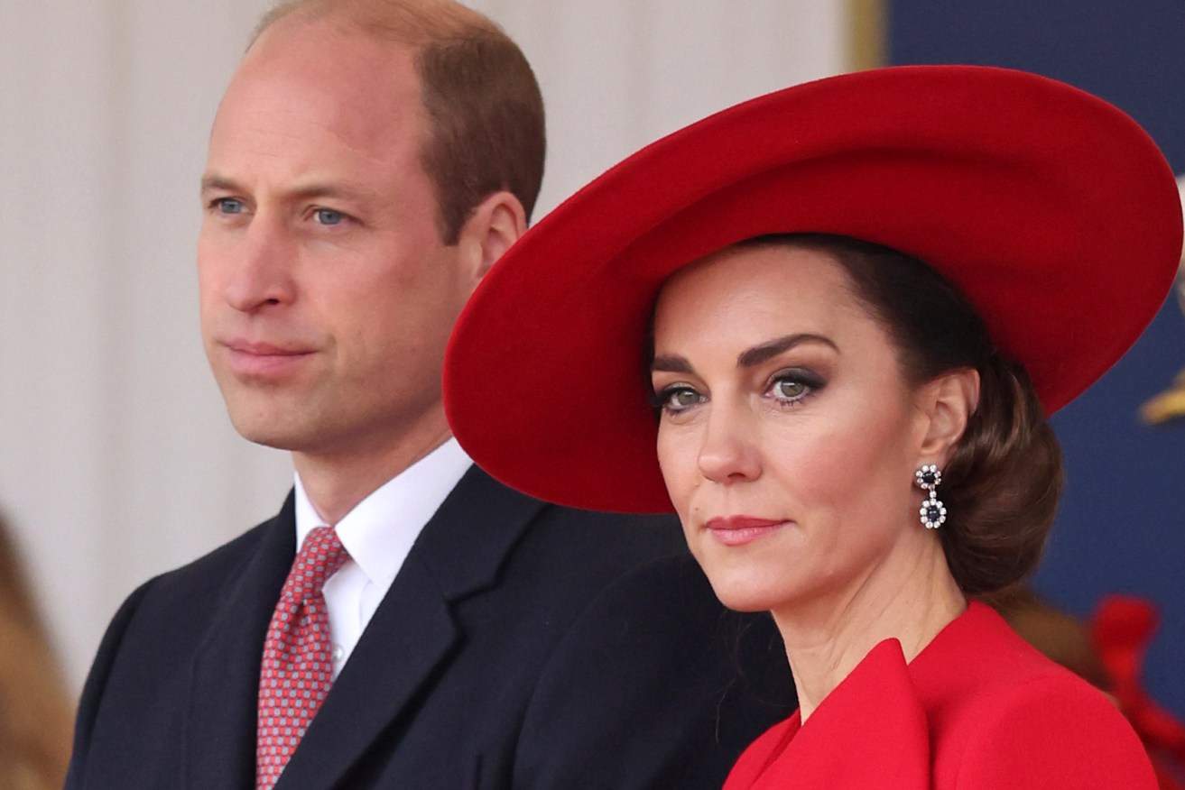 Britain's Prince William, left, and Britain's Kate, Princess of Wales, attend a ceremonial welcome for the President and the First Lady of the Republic of Korea at Horse Guards Parade in London, England on Nov. 21, 2023. (Chris Jackson/Pool Photo via AP, File)